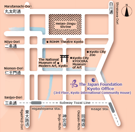 Map of The Japan Foundation Kyoto Office. The address and the time required from the nearest station are described in the text.