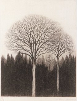 Print titled Zelkova Grove by Shigeru Kimura