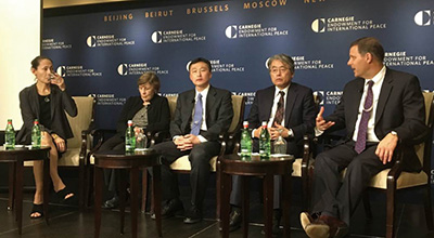 Photo of Abe Fellows with James Schoff (far right), Senior Associate, Carnegie Endowment for International Peace at the forum