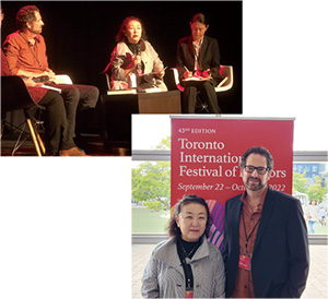 Photos of a panel discussion and KASHIWABA Sachiko and Kenneth Oppel at the Toronto International Festival of Authors