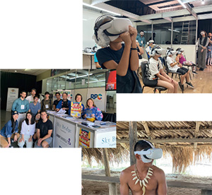 Photos of a booth in which the Japan Foundation, Sao Paulo exhibited an original virtual reality (VR) video on the themes of Japan-Brazil friendship, music and stars