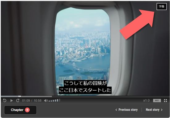 Image showing the position of the “Subtitles” button