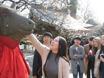 京都研修旅行（北野天満宮にて）の様子