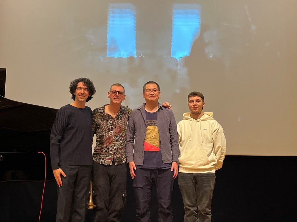 左よりMatteo Ruperto氏、Fabrizio Bosso氏、串田壮史監督、Nicolò Soffietto氏