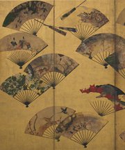 Photo of artwork titled Painted Fans Mounted on a Screen by Tawaraya Sotatsu