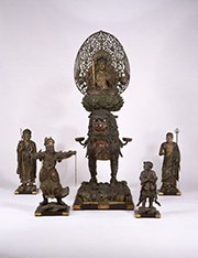 木造騎獅文殊菩薩及脇侍像の写真