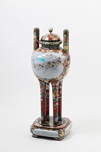 Photo of Large Cloisonné Incense Burner with Mt. Fuji and Bird Design