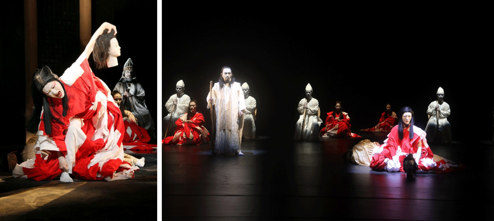 ディオニュソス公演中の様子、クローズアップとロングショットの2点の写真