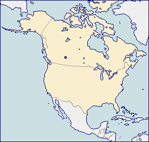 北米の地図 に赤丸でエドモントンを示した画像