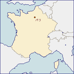 フランス共和国の地図 に赤丸でパリを示した画像