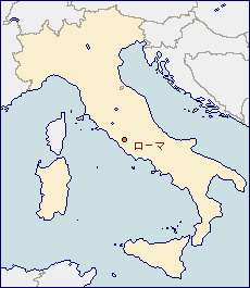 イタリア共和国の地図 に赤丸でローマを示した画像