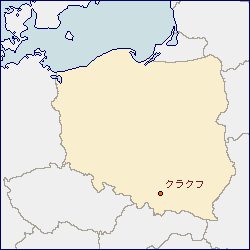 ポーランド共和国の地図 に赤丸でクラクフを示した画像