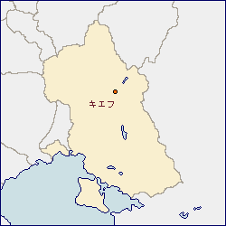 ウクライナの地図 に赤丸でキエフを示した画像