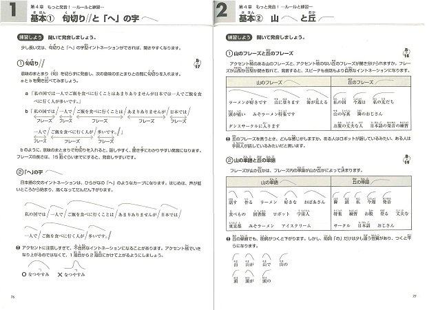 『伝わる発音が身につく！にほんご話し方トレーニング』76ページと77ページ