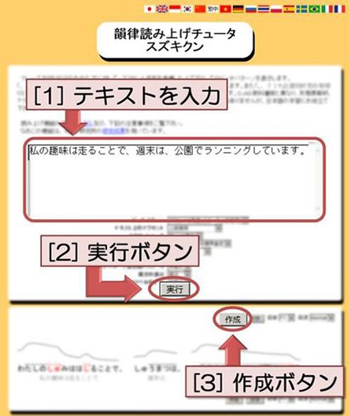 「韻律読み上げチュータ スズキクン」の画面