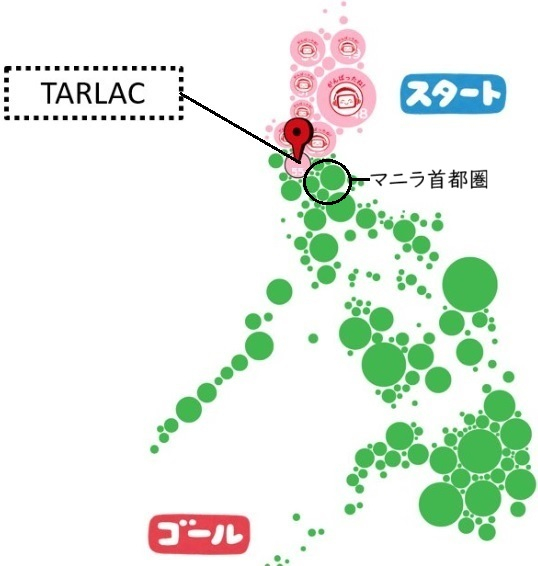 現時点のいろどりマラソンの軌跡を示したフィリピンの地図の画像